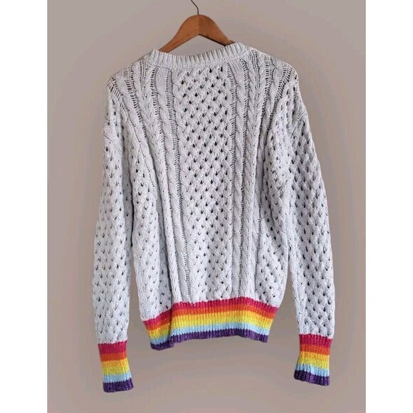 Le Superbe Cashmere Sweater Womens Large Gray Rainbow Sinbad  Cable  Knit - Picture 5 of 7